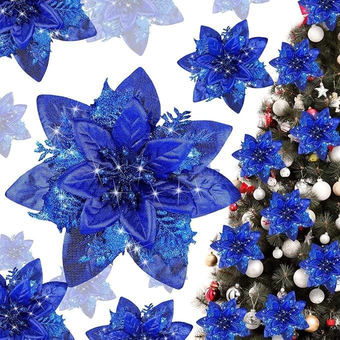 White Christmas Tree Decorations Artificial Flowers Ornaments Berry Stems Hanging Snowflakes for Xmas Tree Party Holiday Decor