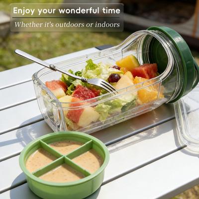 Seitenöffnendes Salatglas Kunststoff Auslaufsichere Salatschüssel mit Gabel Tragbare Lebensmittelaufbewahrungsbox für Meal Prep Reisen Picknick im Freien
