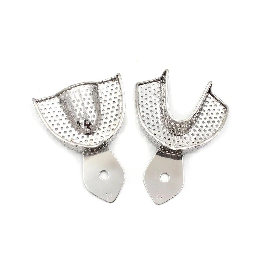 

2 шт./комплект стоматологического лабораторного оборудования, верхние и нижние оттискные ложки из нержавеющей стали, автоклавируемые зубные лотки, держатели зубов, инструменты стоматолога