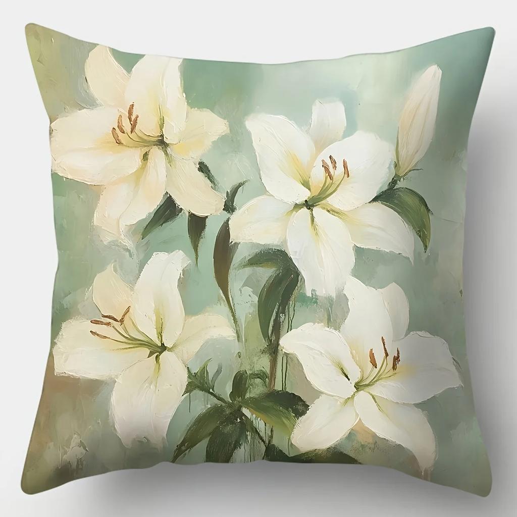 Home Decor Floral Lily Pattern Decorative Pillow Covers Cushion Cover Suitable For Sofa Bedroom Car Pillow Cover