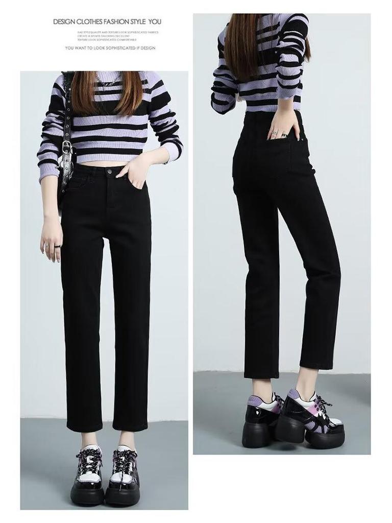 2025 Spring/Autumn Women's High Waist Straight Leg Jeans - Slimming Light Tone Cropped Cigarette Pants