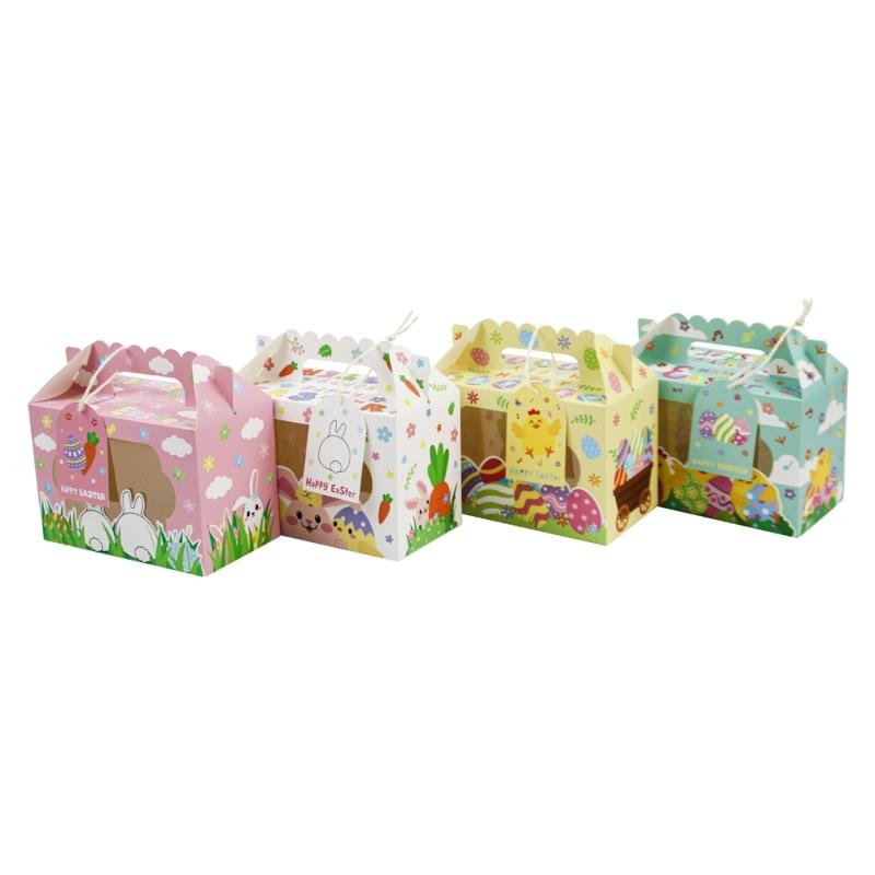 12Pcs Easter Themed Gift Packaging Boxes with Handles and Clear Window Candy Chocolate Holder Case for Holiday Supplies