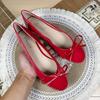 Fashion Flat Shoes Women's 2025 Spring and Autumn New Round Toe Ballet Shoes Bow Knot Shallow Retro Patent Leather Red Plus Size 43 44