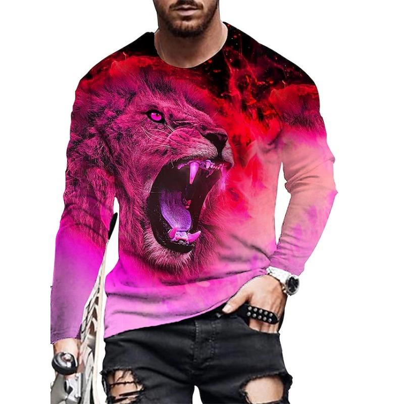 Men's T-shirt Pattern Lion Pattern Printing Round Neck Brown 3D Printing Outdoor Daily Long Sleeved Printing Clothing Designer