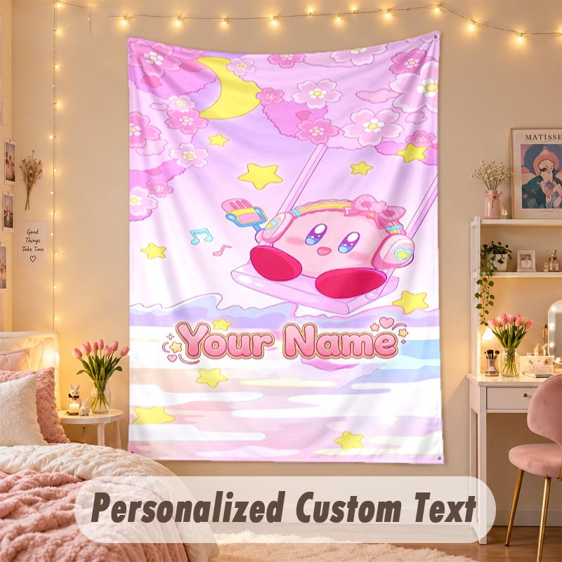 Custom Personalized Tapestry,Kirby Print Custom Name Text Wall Art Hanging for Bedroom