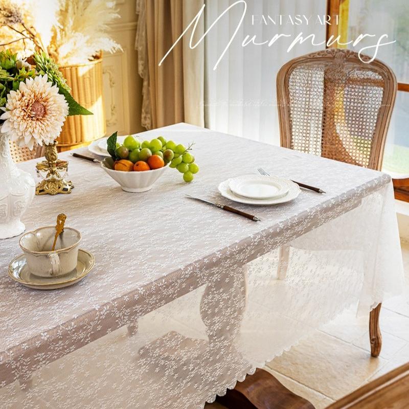 1pc Pastoral Style Tablecloth Embroidered White Lace Drape Table Cloth Rectangular Coffee Tablecloth Wedding Atmosphere Sense