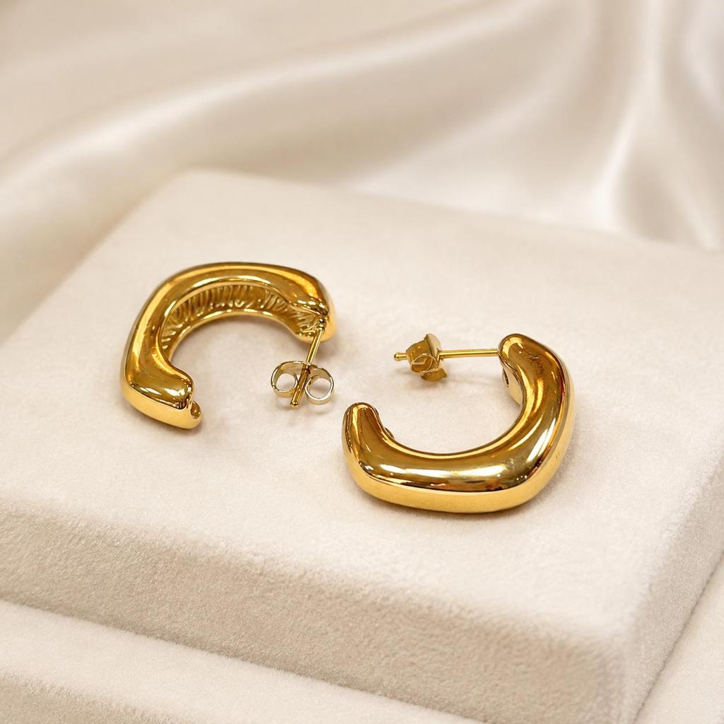 Creative Gold Half-Square Stainless Steel Stud Earrings