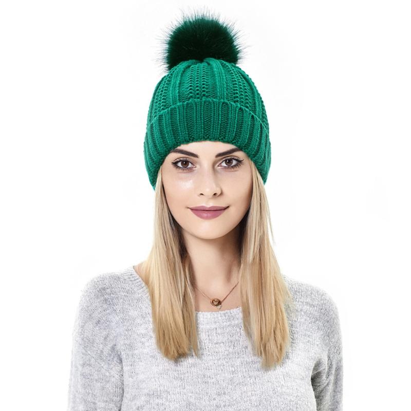 Casual Knitted Hat Fashion for w/ pompom Thick Solid Color Warm Hat Fall Winter