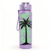 1PC Vibe Palm Tree Simple Line Print 750ml Color Plastic Sports Water Bottle Leakproof Flip Straw Lid Suitable for Sports Office Home Use
