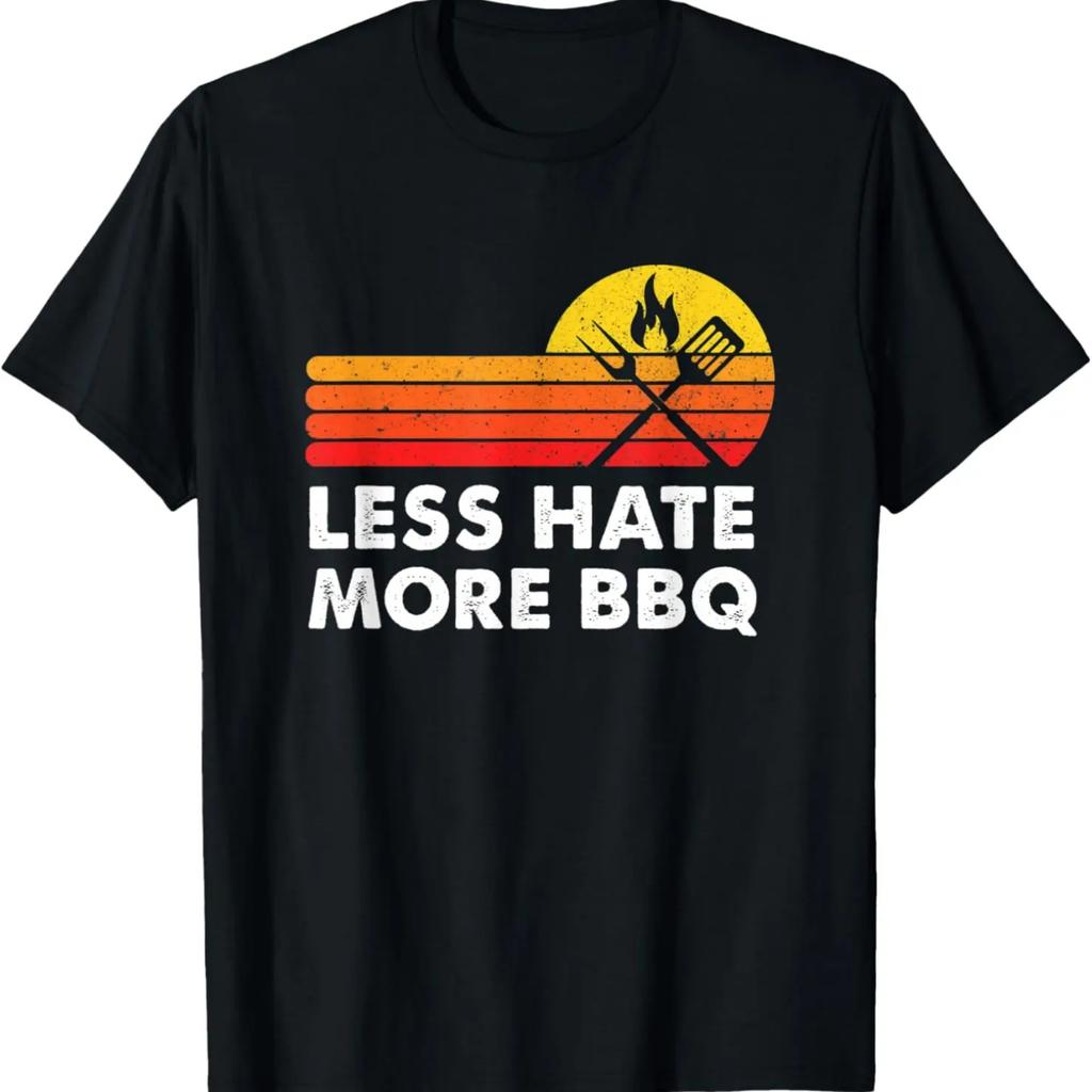 Less Hate More BBQ Smoke Meat Flame Quote Home Cook Dad Men T-Shirt