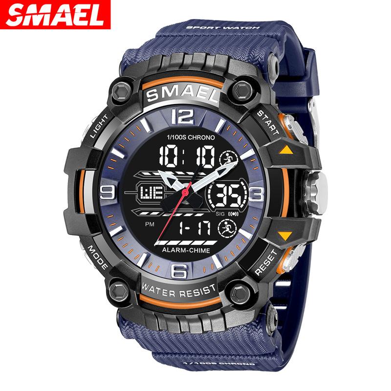 SMAEL Unisex Sports Outdoor Waterproof Luminous Digital Analog Wrist Watch Alarm Date Large Dual Display LED Stopwatch 50 Bar