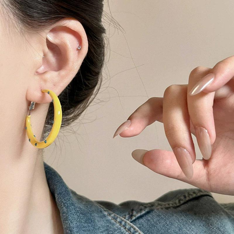 Korean Yellow Polka Dot Hoop Earrings - Light Luxury, Simple & Fashionable Women's Accessories 2026
