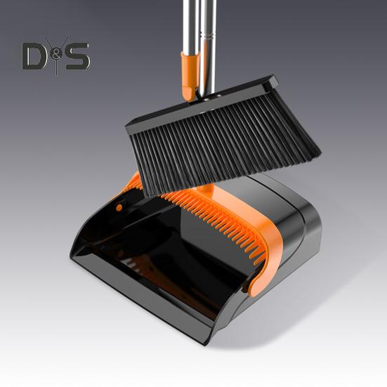 2ks/sada kartáčů s dlouhou rukojetí a vestavěnými hřebenovými zuby, otočné o 180 stupňů, ergonomický design, sada lopatek na smetáky