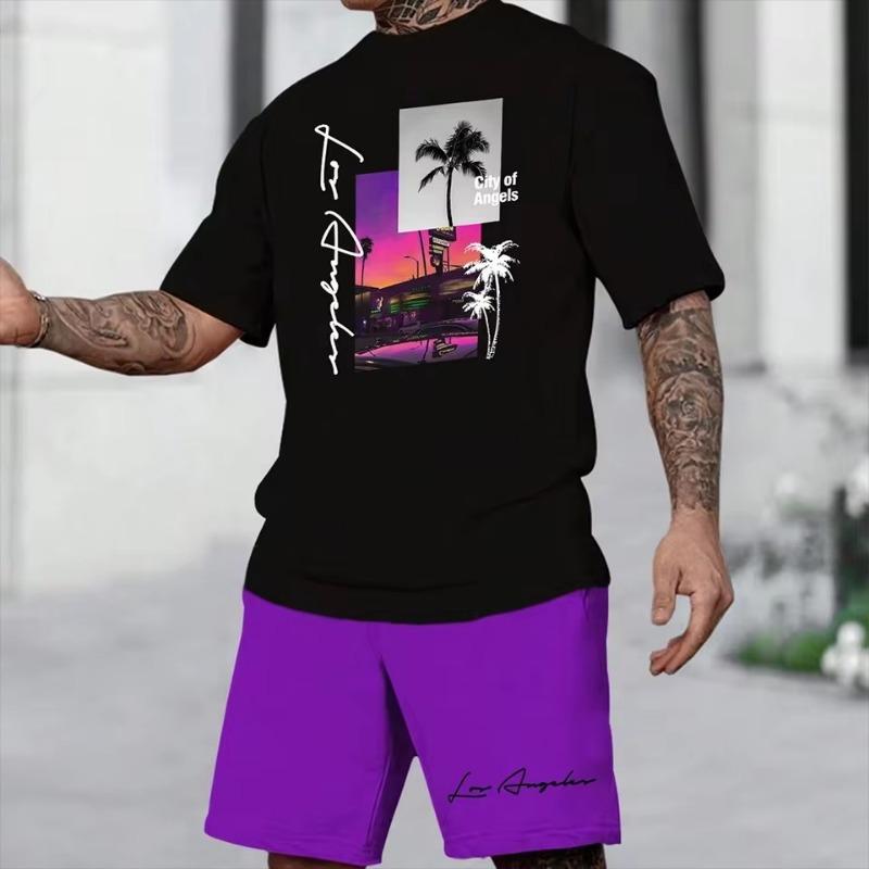3D Printed Men's Short Sleeved Fashionable T-shirt Dopamine Beach Casual Shorts Set Soft and Comfortable