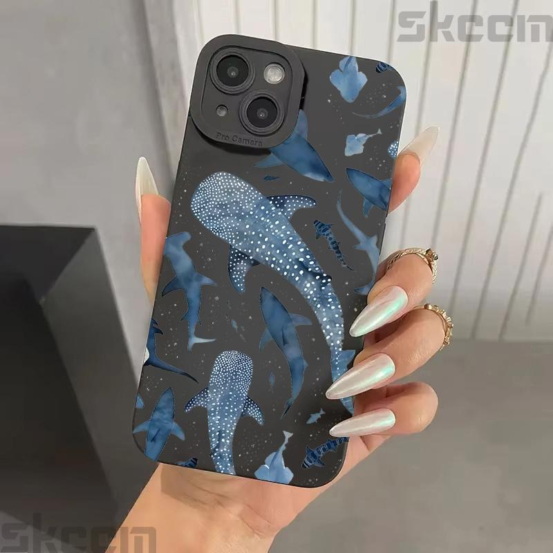 Whale Pattern Phone Case For iPhone 16 Pro Max Cases For iPhone 11 12 13 14 15 8 7 Plus 16e XR X XS Shockproof Silicone Cover