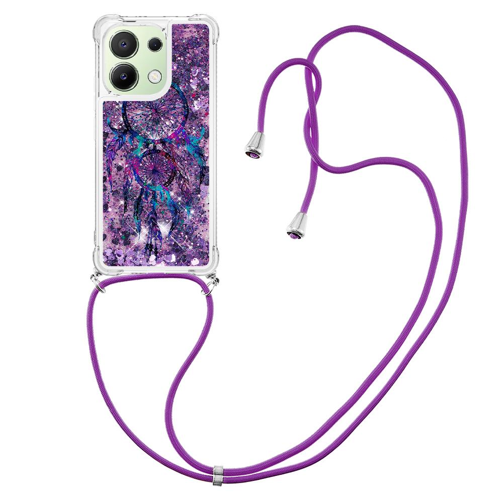 

For Xiaomi Redmi Note 13 4G TPU Case with Lanyard Quicksand Pattern Print Phone Cover Wind Chimes
