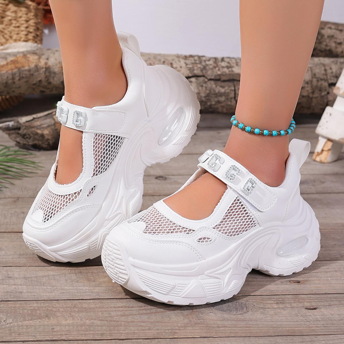 

Модные женские кроссовки Высокое качество Летние дышащие Платформа Повседневные кроссовки Женские Увеличение роста Толстая подошва Вулканизированная обувь Женская 35 белый