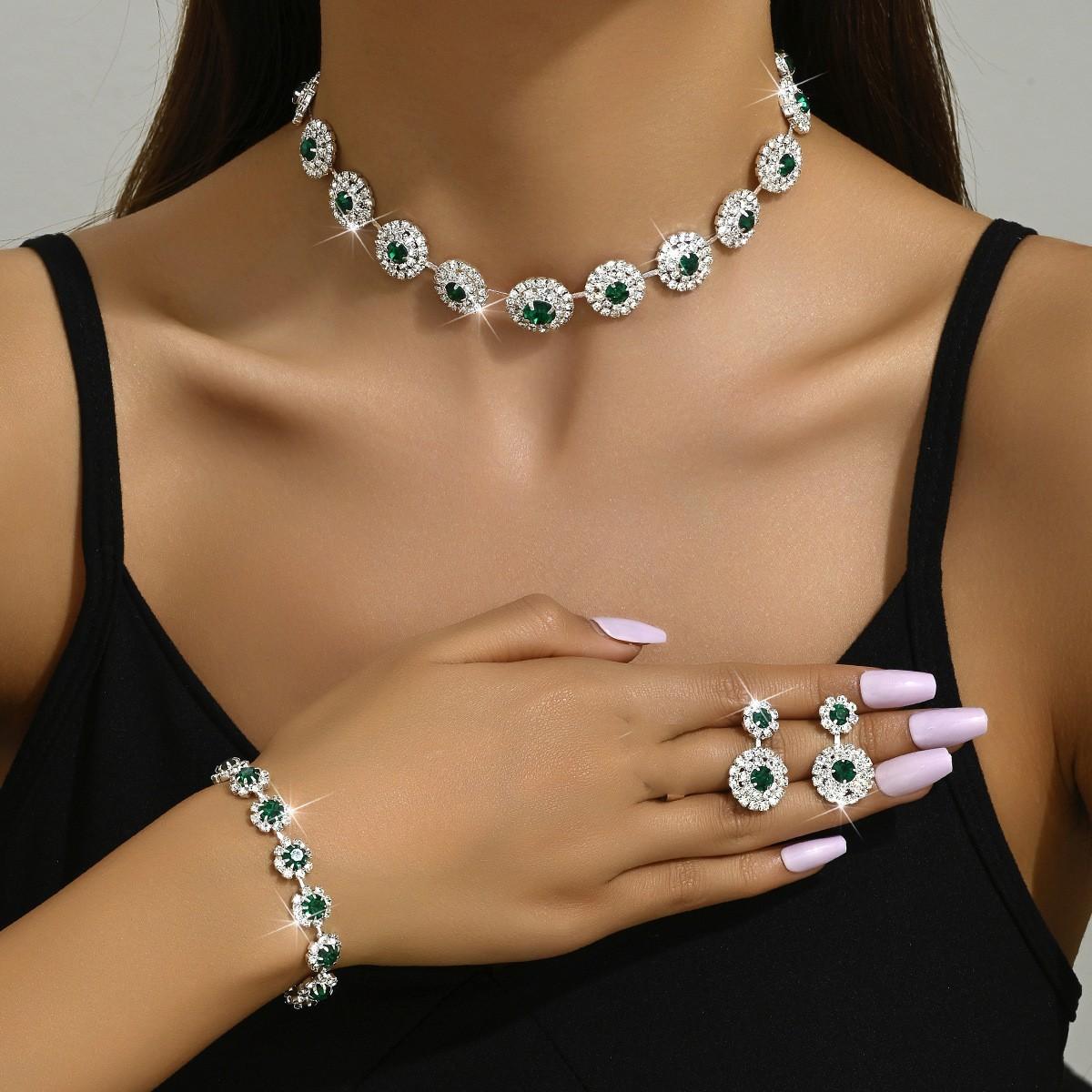 

Серьги со стразами, ожерелье, браслет, комплект из трех предметов, цепочка-когти, свадебное украшение на день рождения, вечеринка, роскошь