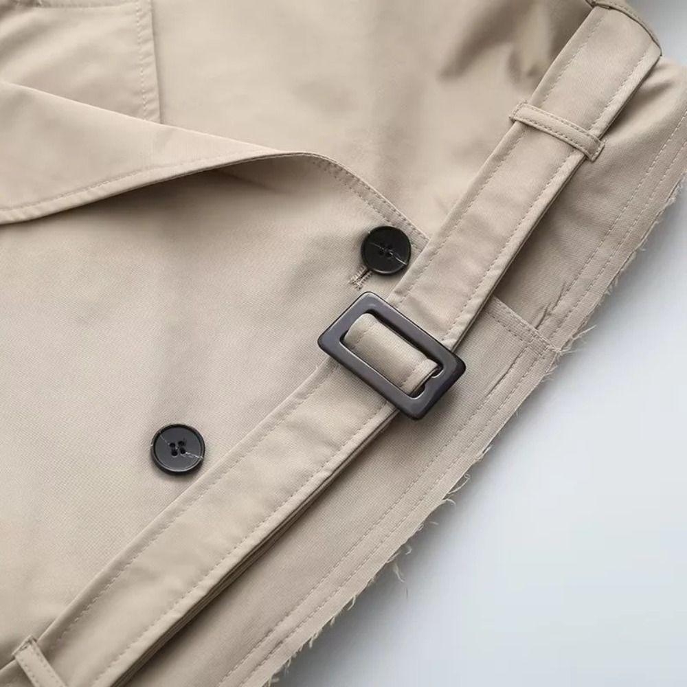 Cropped Trenchjacke mit Gürtel Zweireihige Jacken Damen Schick Herbst Winter Mantel Feiertag