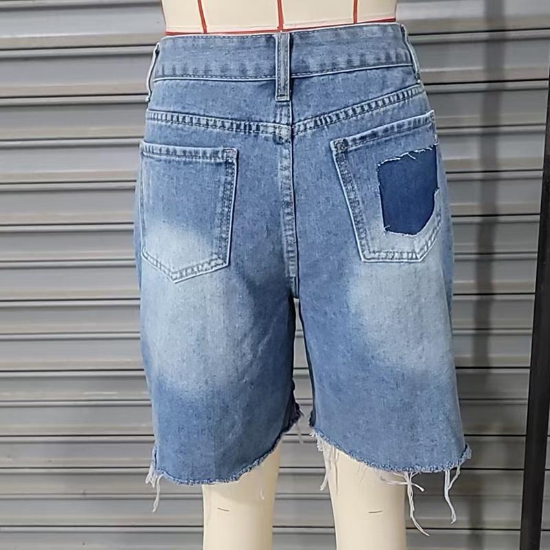 Jeans Shorts Women Summer  Short Pants High Waist Stretch Distressed Washed Diamonds Streetwear Straight Denims