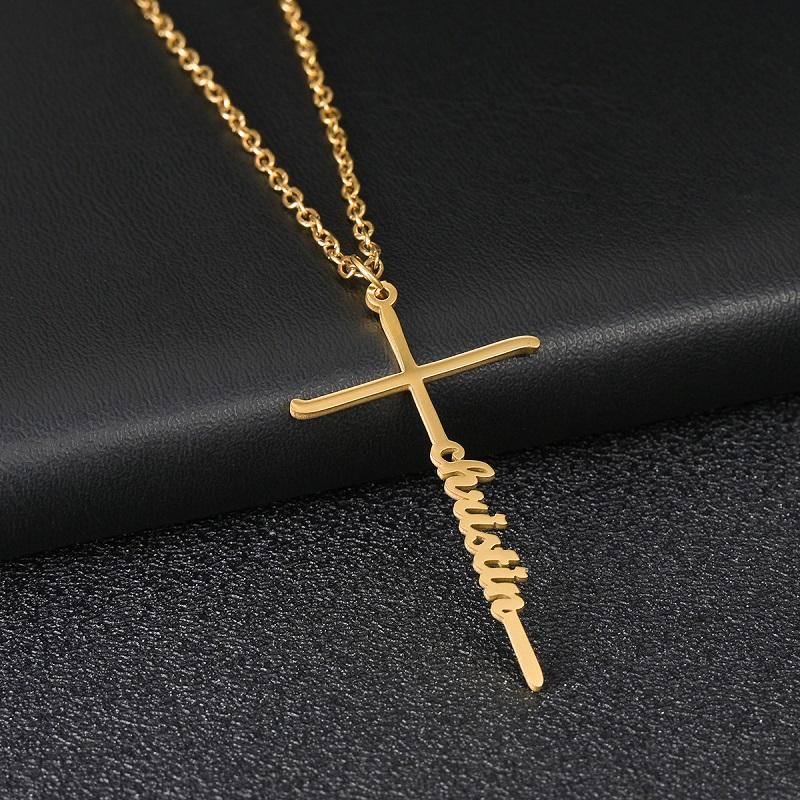 Stylish Cross Custom Name Pendant Zirconia Stainless Steel Letter Necklace Classic Jewelry Women Men Year Party Wishes Gift