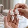 White Flower Faux Pearl Dangle Earrings for Women - Elegant Bridal Accessories