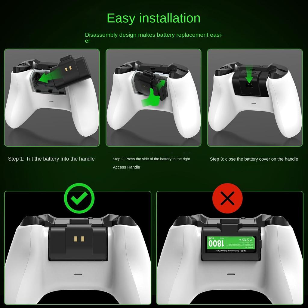 2Pcs 4800Mwh Battery Xbox One Controller Batteries Pack Play Andcharge Kit Usb-C Charging Cable/4 Covers for Xbox One/seriesx|S