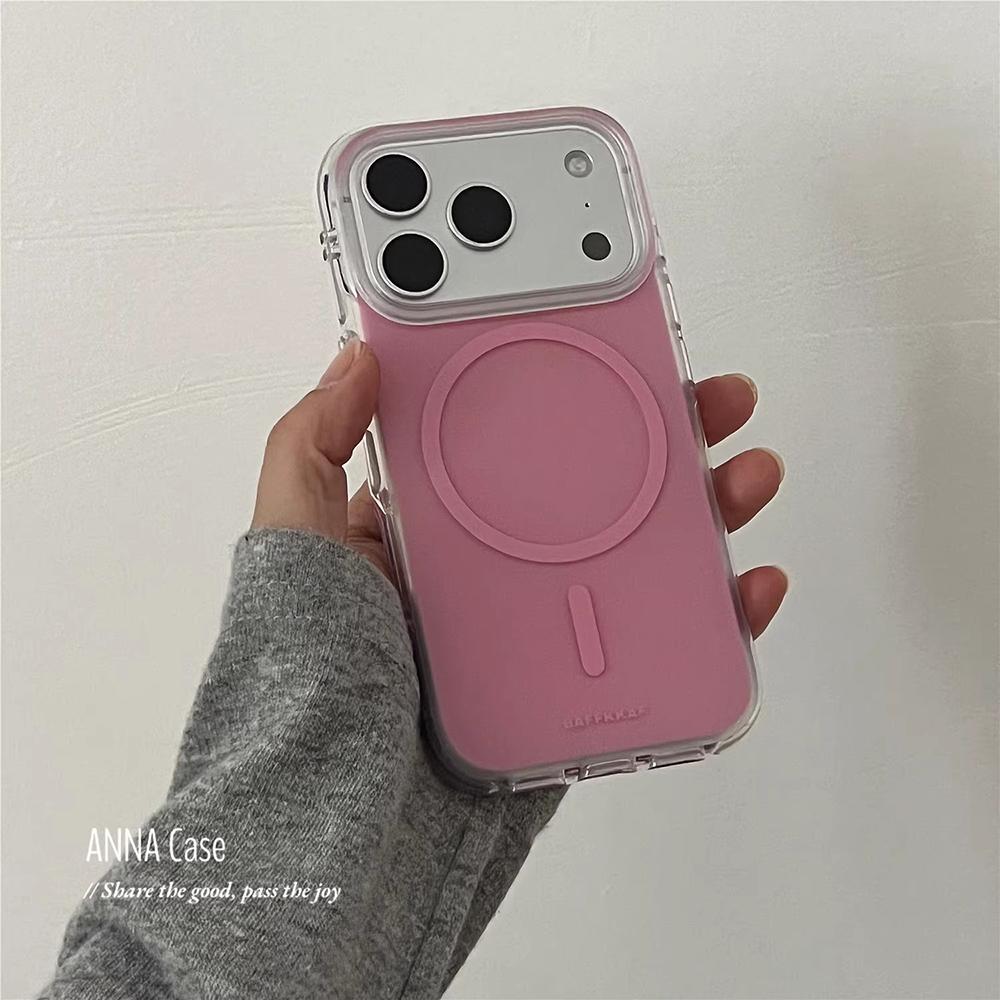 Krásné růžové jednobarevné magnetické pouzdro na telefon pro iPhone 13 14 15 16 17 Pro Max Pro MagSafe Bezdrátové nabíjení Ochranný kryt pro dívky