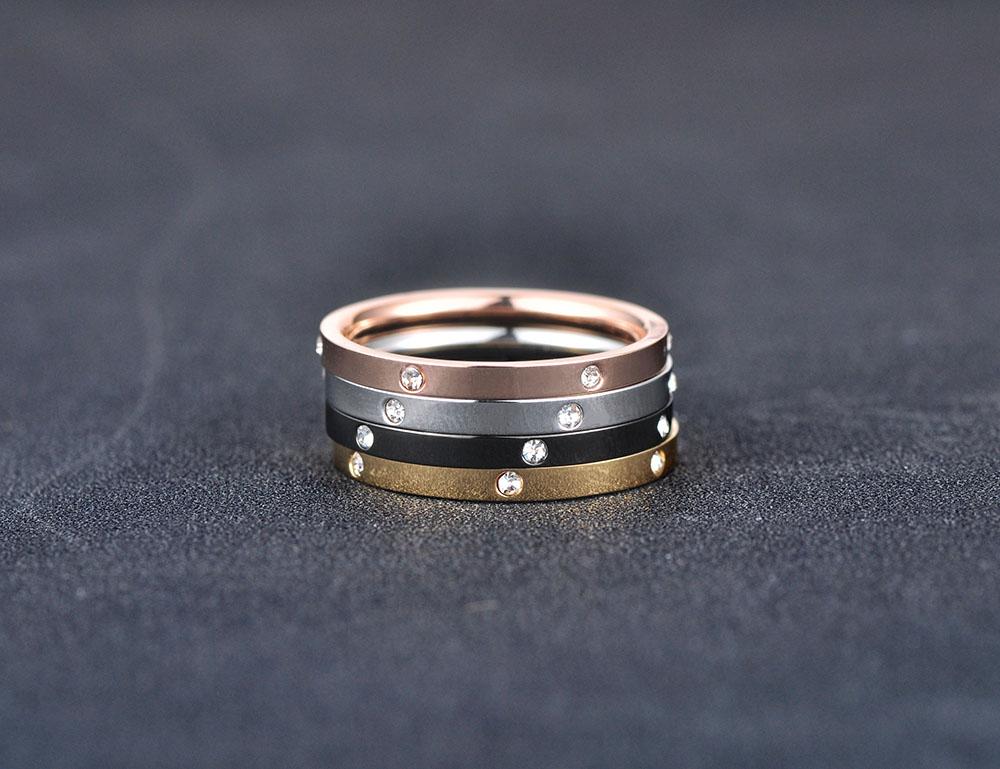 JeeMango 4 In 1 Colorful Gold Cubic Zirconia Rings Jewelry Titanium Steel Wedding Engagement Ring For Women Anneaux R18016