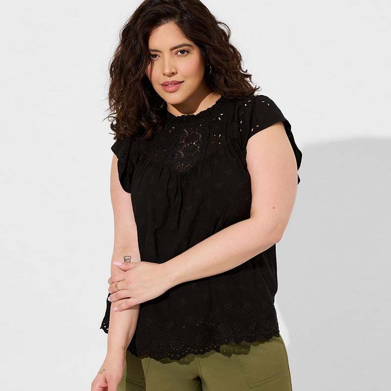 

Plus Size Women s Clothing Summer Full-Figured Women s Blouse Women s Slim Looking Machine Embroidery Short Sleeve Tops Youthful Undershirt Y95 Black defective 6