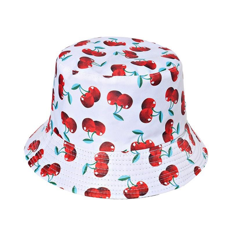 Unisex Vegetables Fruits Print Bucket Hats For Women Girls Summer Double-Sided Foldable Panama Sun Hat Fruit Bob Fisherman Caps