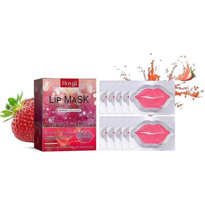 Marine-Kollagen-Lippenmaske mit Erdbeerextrakt Tief feuchtigkeitsspendende, Faltenreduzierende, Aufpolsternde Lippenpflege 10er-Pack für glatte, weiche, jugendliche Lippen