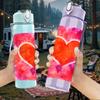 1PC Red Orange Glowing Heart Shape Print 750ml Color Plastic Sports Water Bottle Leakproof Flip Straw Lid Suitable for Sports Office Home Use
