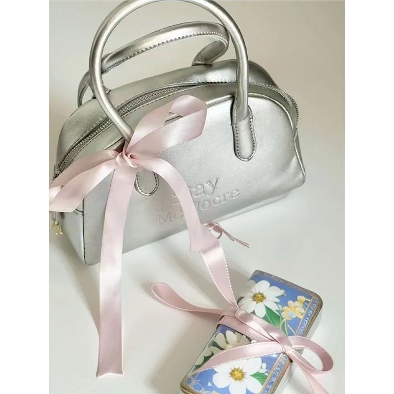 Silver Funky Boston Handbag Large Capacity Sweet Cool Hottie Style Shoulder Crossbody Bowling Bag
