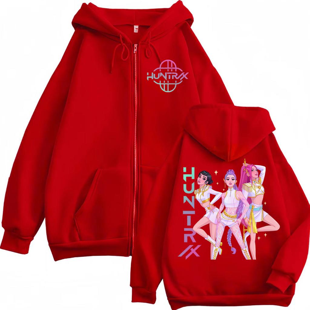 Merch KPop Demon Hunters in edizione limitata Felpa con cappuccio e zip Moda Cartone animato Zip Felpe con cappuccio Uomo Donna Casual Ampia Pile Pullover