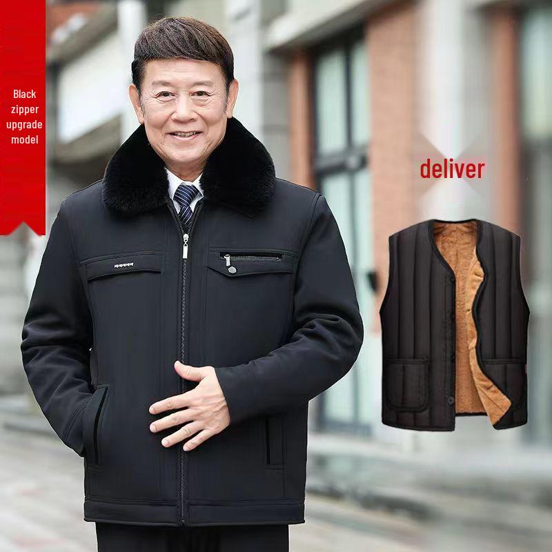 Men's Thick Velvet-Lined Winter Coat for Middle-Aged and Elderly