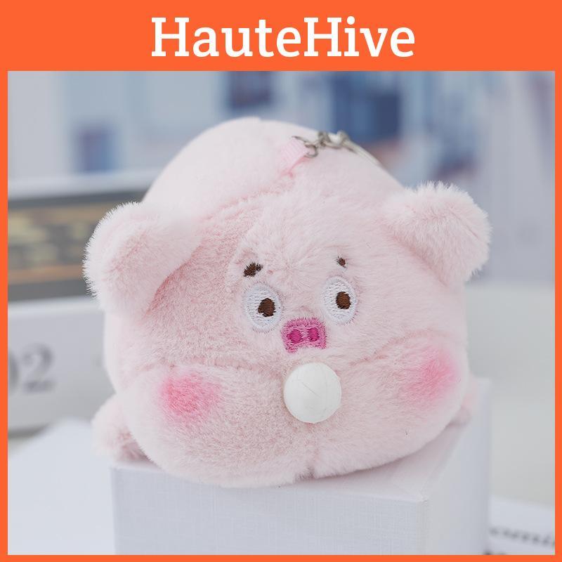 Adorable Bubble Blowing Pig Plush Keychain Cute Stuffed Animal Bag Charm