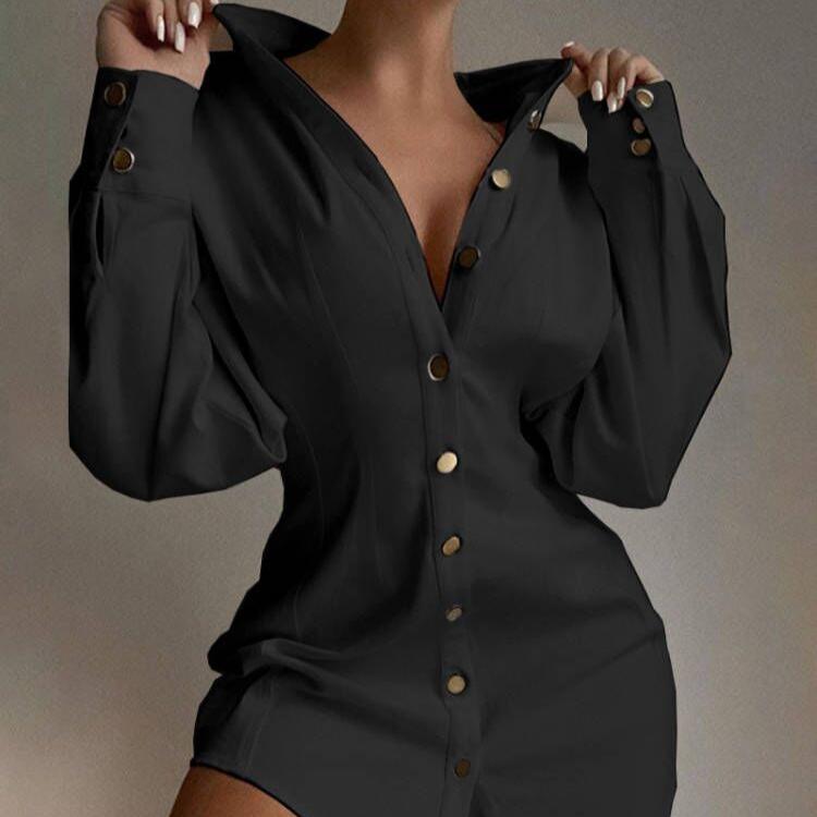 

Женская блузка с V-образным вырезом и принтом на талии, украшенная пуговицами, 2025, новая модная сексуальная рубашка средней длины с длинным рукавом 2XL чёрный