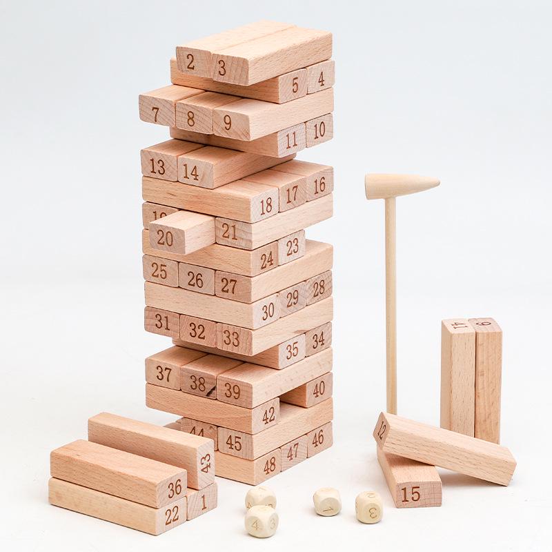 Beech Wood Number Stacking Tower Game: Children's Educational Puzzle & Parent-Child Toy