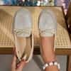 Fashion Full Diamond Flat Shoes Autumn New Round Toe Deep Mouth Bow Soft Sole Anti-slip Wear-resistant Single Shoes