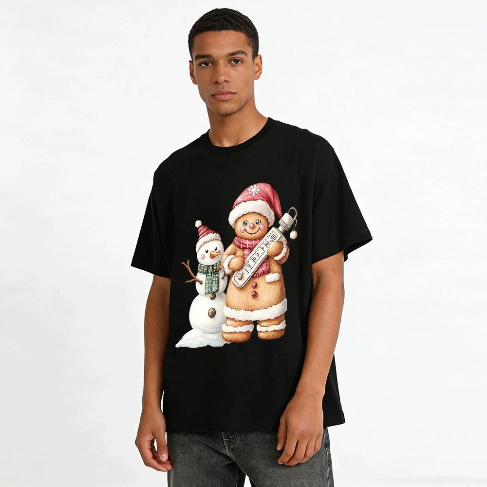 Christmas Gingerbread Man Snowman Thermometer Print Top Pure cotton T-shirt
