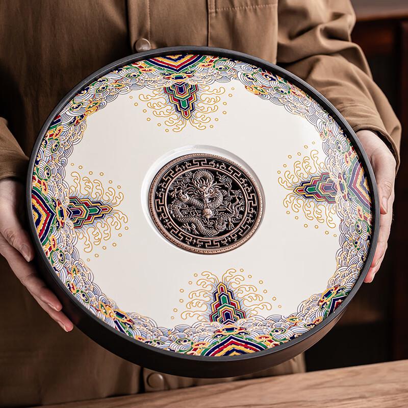 

New Chinese Style Round Ceramic Tea Tray