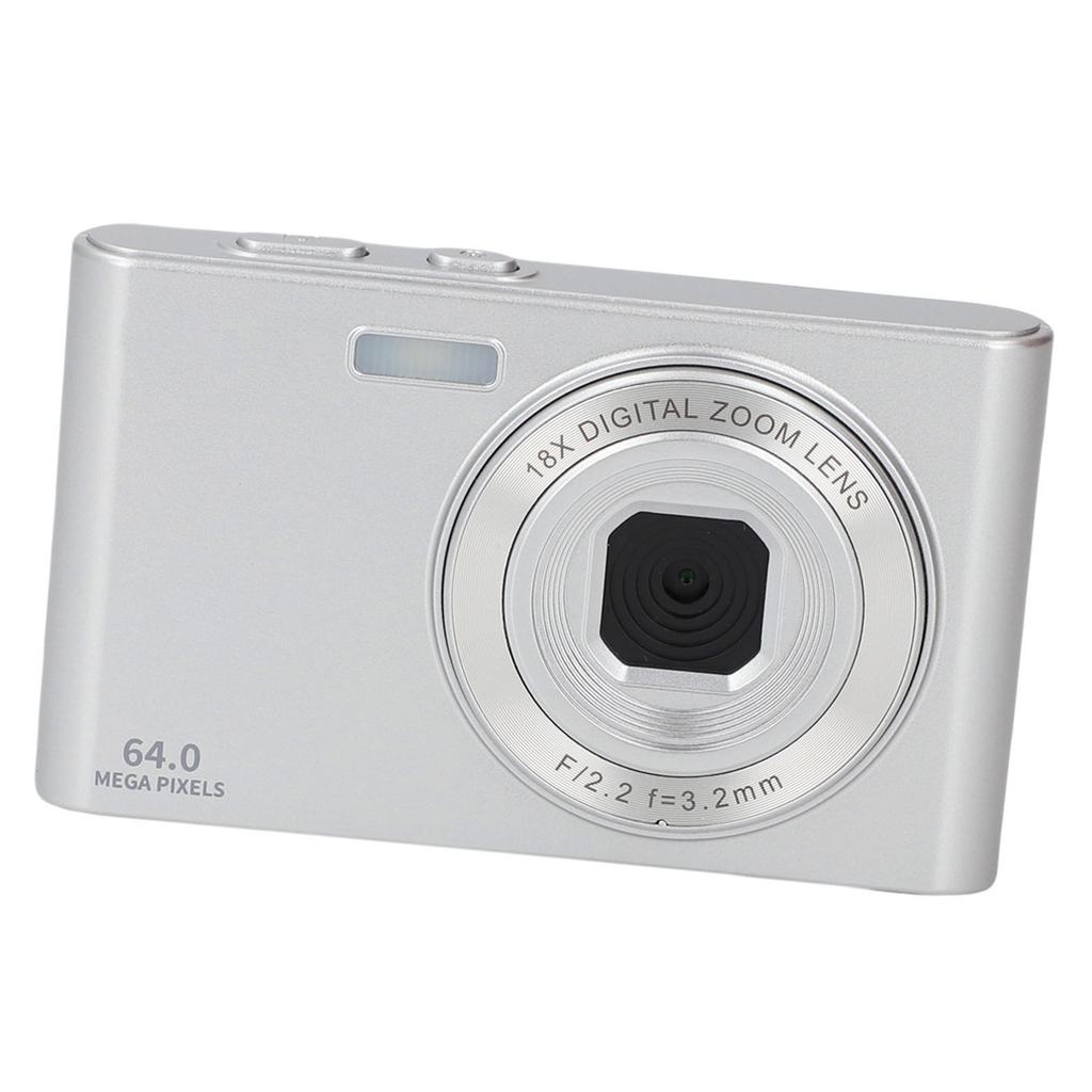 Retro Camera 4K Video 64MP Photo 18X Digital Zoom Student Camera for Travel Photography Silver