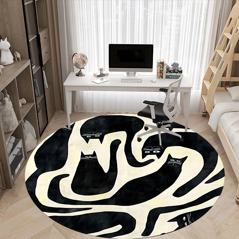 1pc Black Cats Office Round Area Rug, Indoor Mat Suitable For Office, Under Office Chairs Bedroom Living Room Home Decor, Room Deco