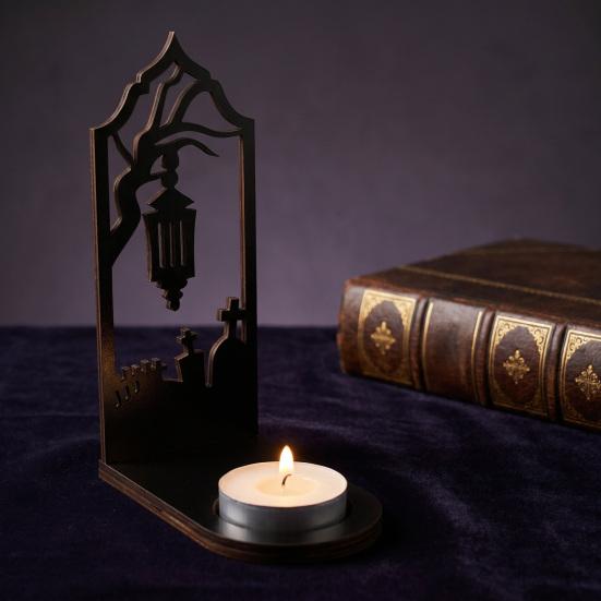 Spooky Home Decor Halloween Candle Holder, Gothic Hollow Silhouette Holder for Tea Lights, Dark Festive Atmosphere Lighting Style Pumpkin Ghost