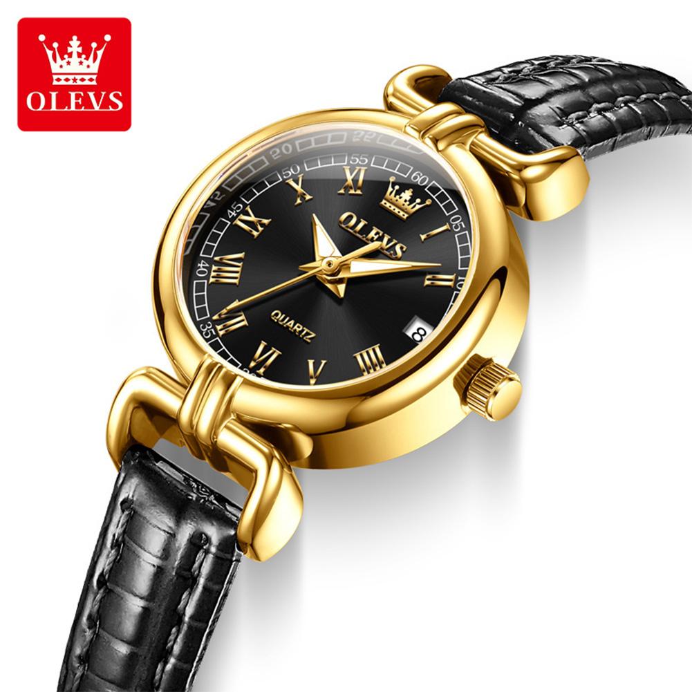 OLEVS Watches Womens Elegant Original Quartz Watch Leather Strap Waterproof Luminous Date Ladies Watches Girls Gifts Reloj New