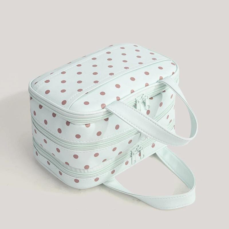 Large Capacity Polka Dot Cosmetic Bag Waterproof Portable Travel Toiletry Organizer for Girls Daily Makeup