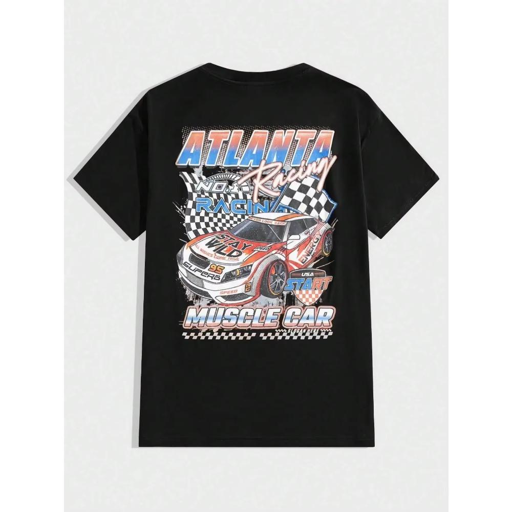 

Atlanta Racing Muscle Car Street Graphic Мужские футболки Хлопковые свободные футболки с коротким рукавом, дышащие повседневные топы S