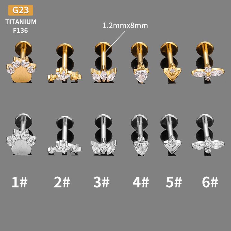 1.2X8MM G23 Titanium Alloy Star & Water Drop Lip and Ear Piercing Jewelry