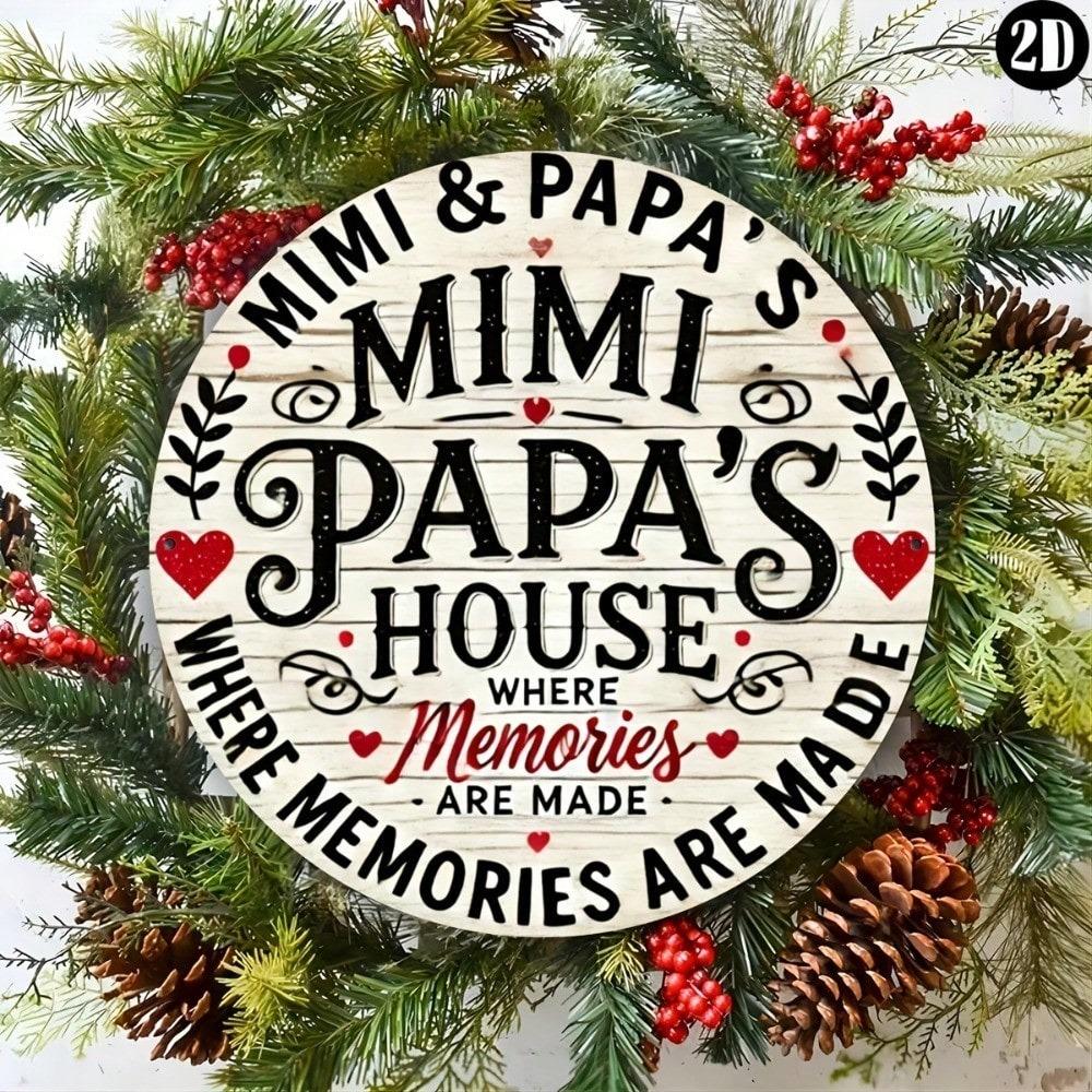 1pc Retro Family Home Metal Wall Art Sign Mimi Papa House Memories Vintage Decor Plaque for Garden Patio Indoor Outdoor Durable Iron